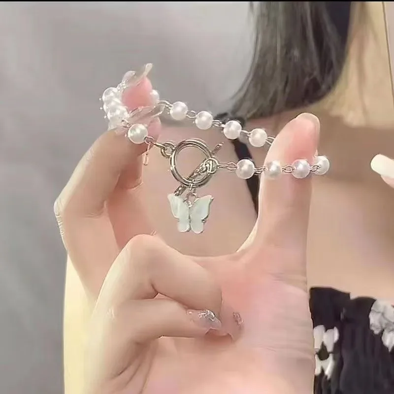 أزياء فراشة اللؤلؤ قلادة سوار السيدات فتاة الاتجاه سحر سوار احتفالي الصداقة هدية عيد ميلاد سوار للنساء