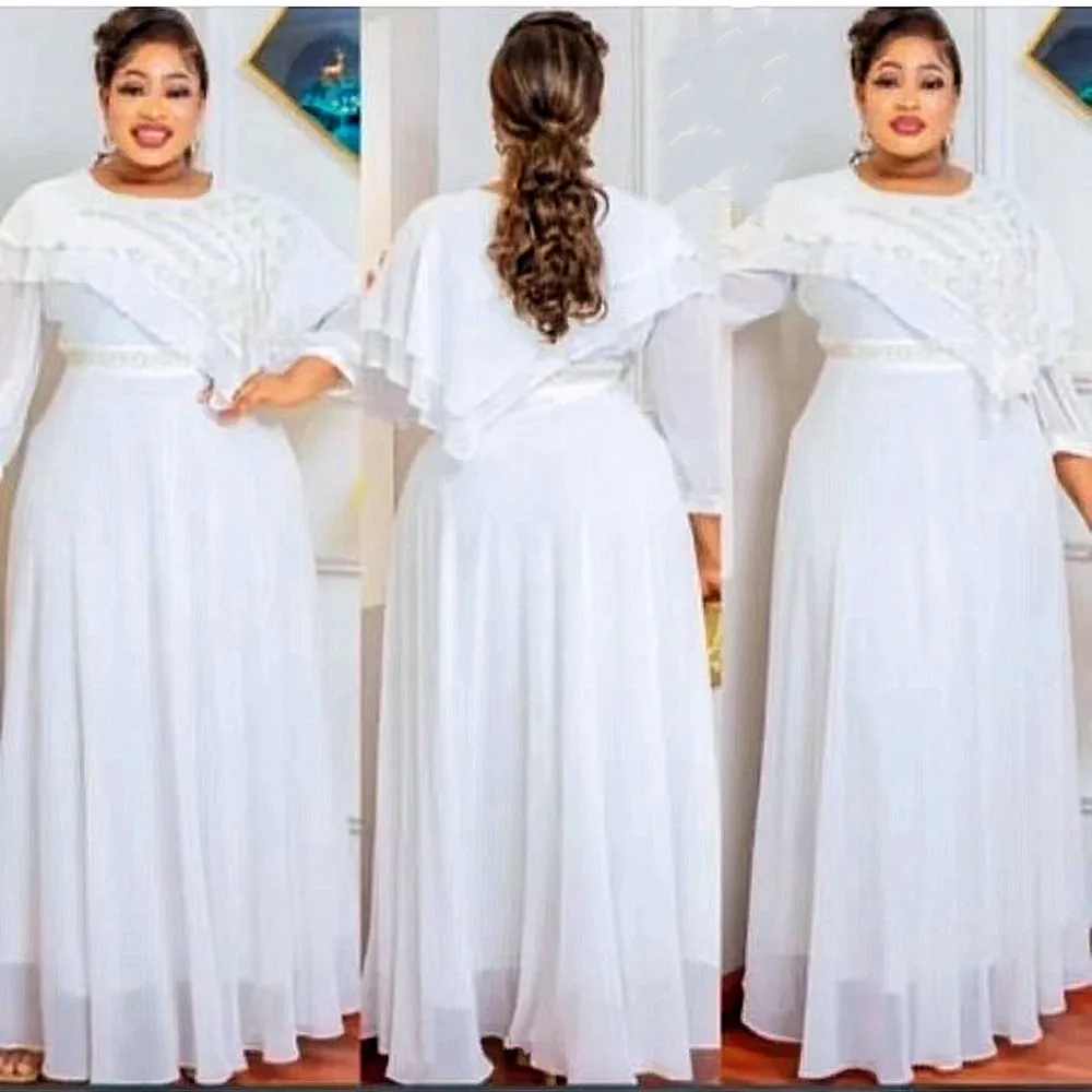 African Dresses for Women 2024 Plus Size Evening Party Long Dress Africa Clothing Elegant Kaftan Muslim Chiffon Maxi Dress