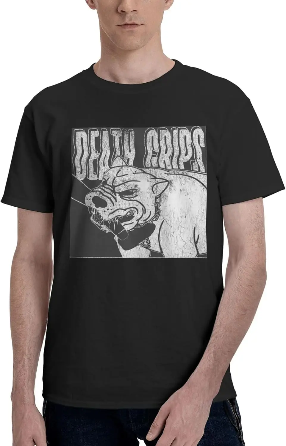 Death Rock Grips Band Shirts Men's Cotton Short Sleeve Tee Casual T-Shirts Crew Neck T Shirt Printed Tops Black