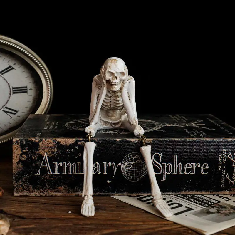 Halloween Hanging Skeletons Don't Listen, Don't Look, Don't Speak Resin Home Courtyard Atmosphere Decorations Ornaments