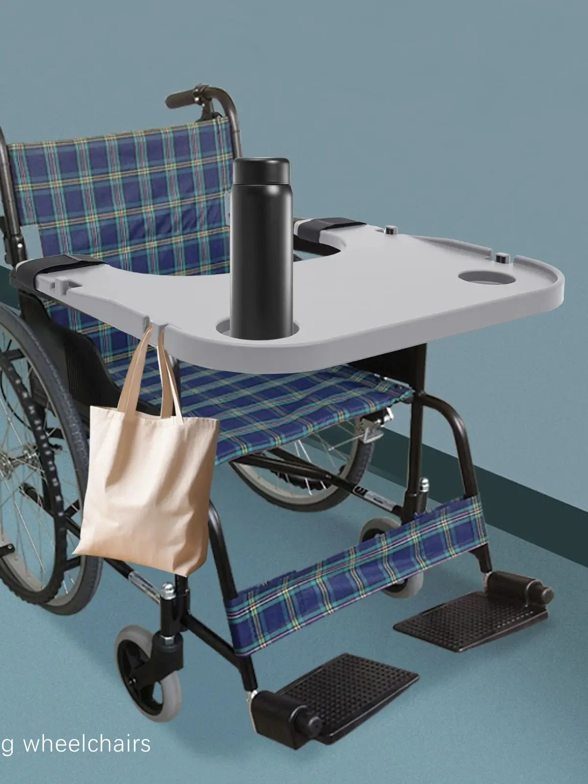 Wheelchair Lap Tray 80KG Load Adjustable & Removable Table Board w/ 2 Cup Holders Universal Fit Wheelchair Accessories
