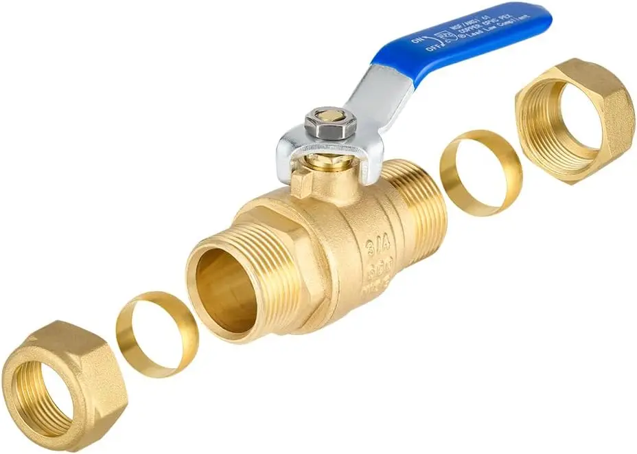 Pack of 10 3/4 Inch Compression Heavy Duty Full Port Ball Valve Blue Level LF Brass Made Lead Free Brass Made