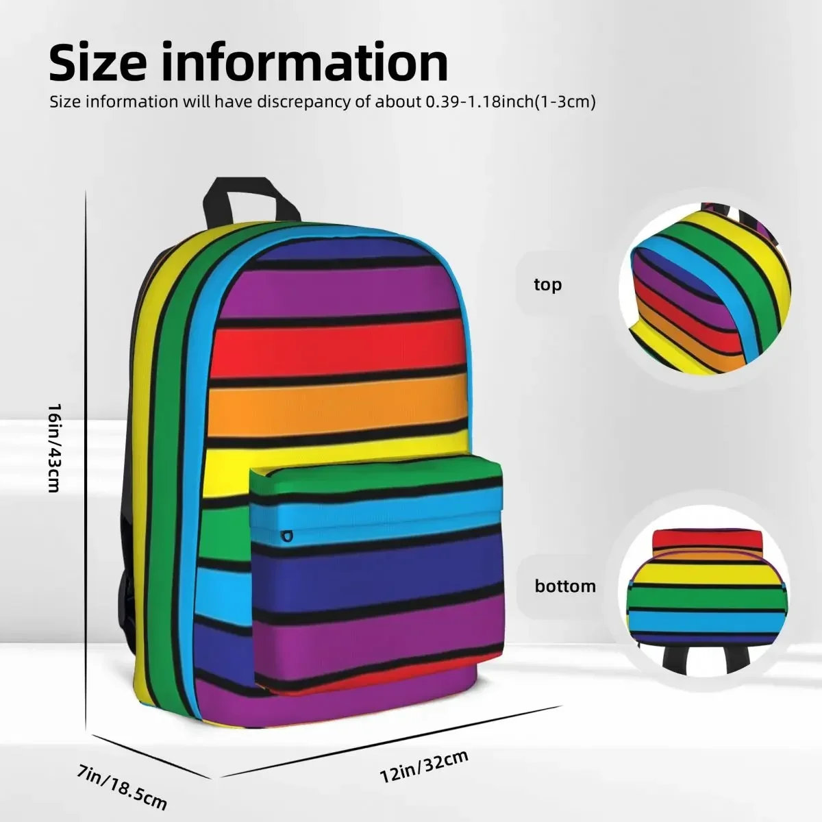 Mochilas a rayas del arco iris en negro para mujer, mochila impermeable para niños y niñas, mochilas escolares para estudiantes, mochila de viaje portátil, hombro