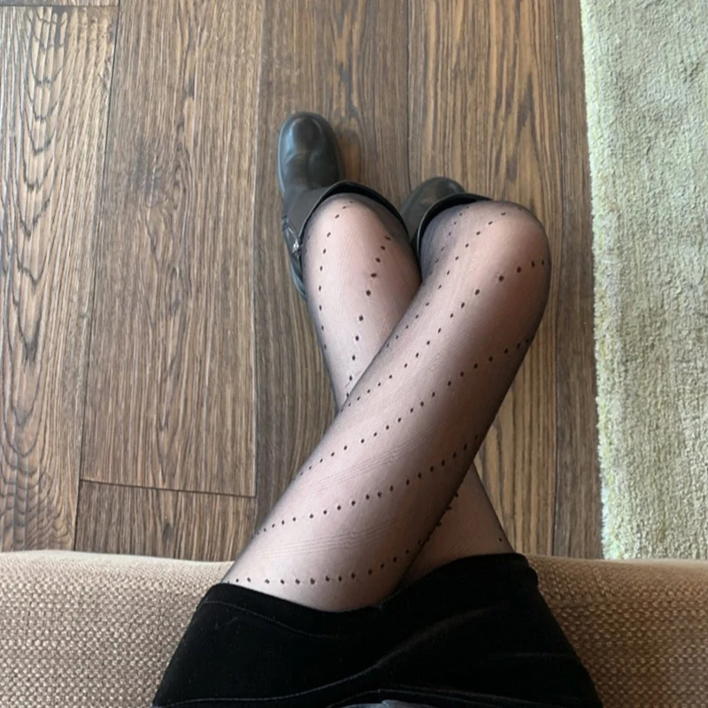 Sexy Polka Dot Diagonal Stripe Women's Leggings Thin Elastic Slimming Full Foot Tight Fitting Stockings Spring Autumn Thin Model