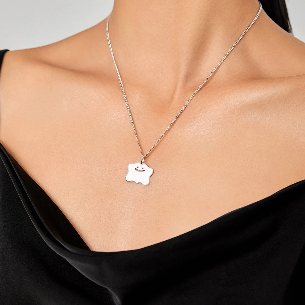 DGIDDK Stainless Steel Necklace Cute Hip Hop Hundred Little Monster Smiley Pendant Necklace For Women Jewelry Daily Matching