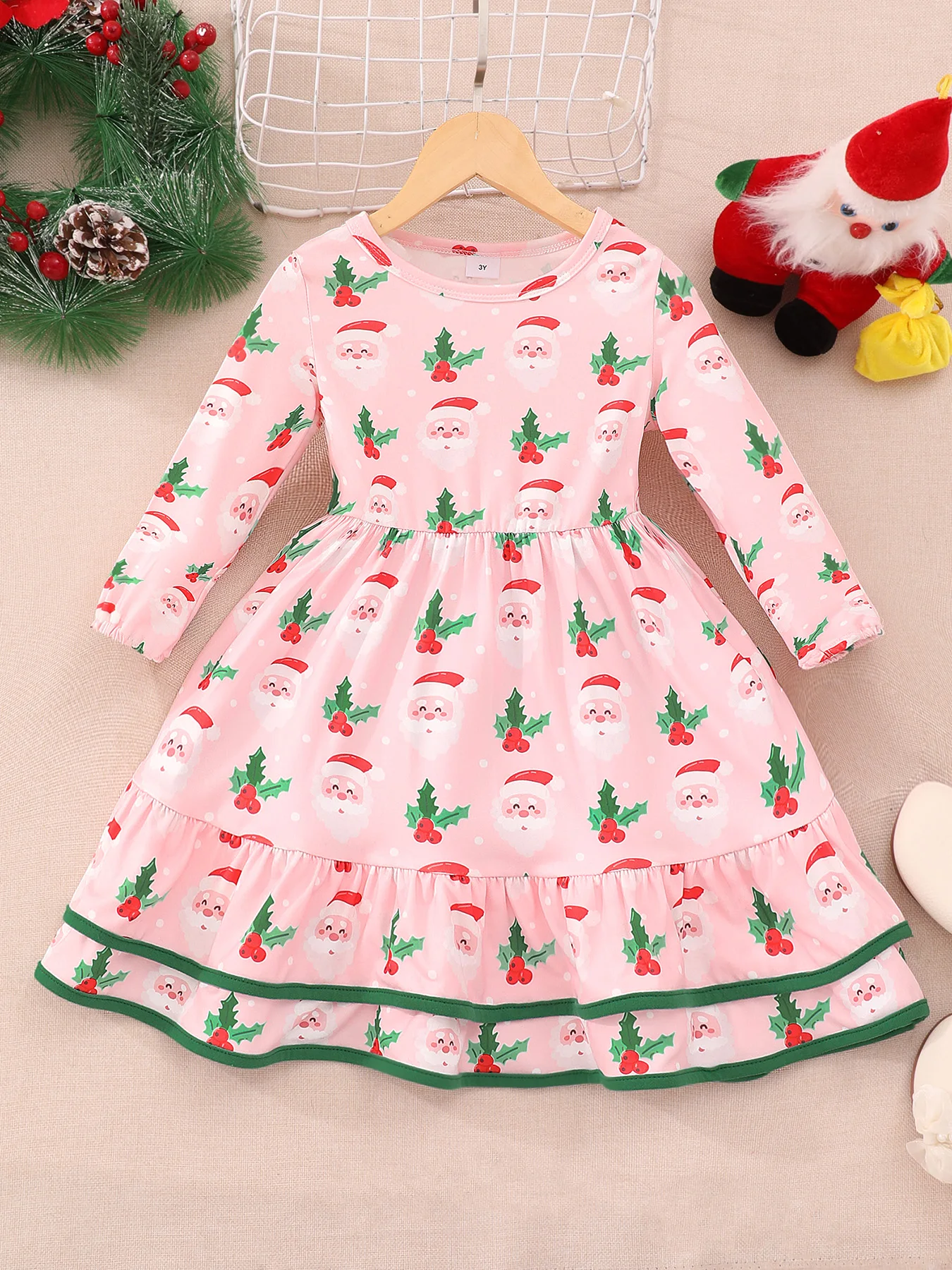 Girls\' and children\'s long sleeved printed cake dress casual dress
