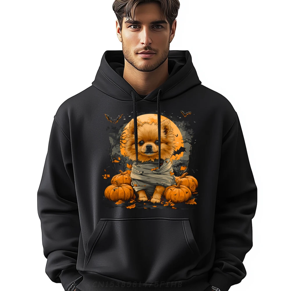 

Mummy Pomeranian Pumpkin Scary Halloween Dog Lovers Costume Funny Pullover Hoodies Men Breathable Man Clothes Hoodie