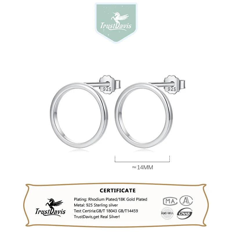 Trustdavis-pendientes de plata de ley 925 auténtica para mujer, aretes redondos huecos, joyería S925 para fiesta de boda, DA1093