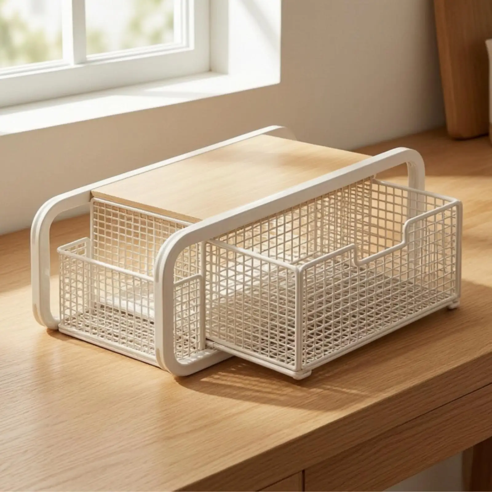 Kitchen Storage Rack with Drawer Desktop Wire Shelf Organizer for Coffee Supplies and Small Household Items