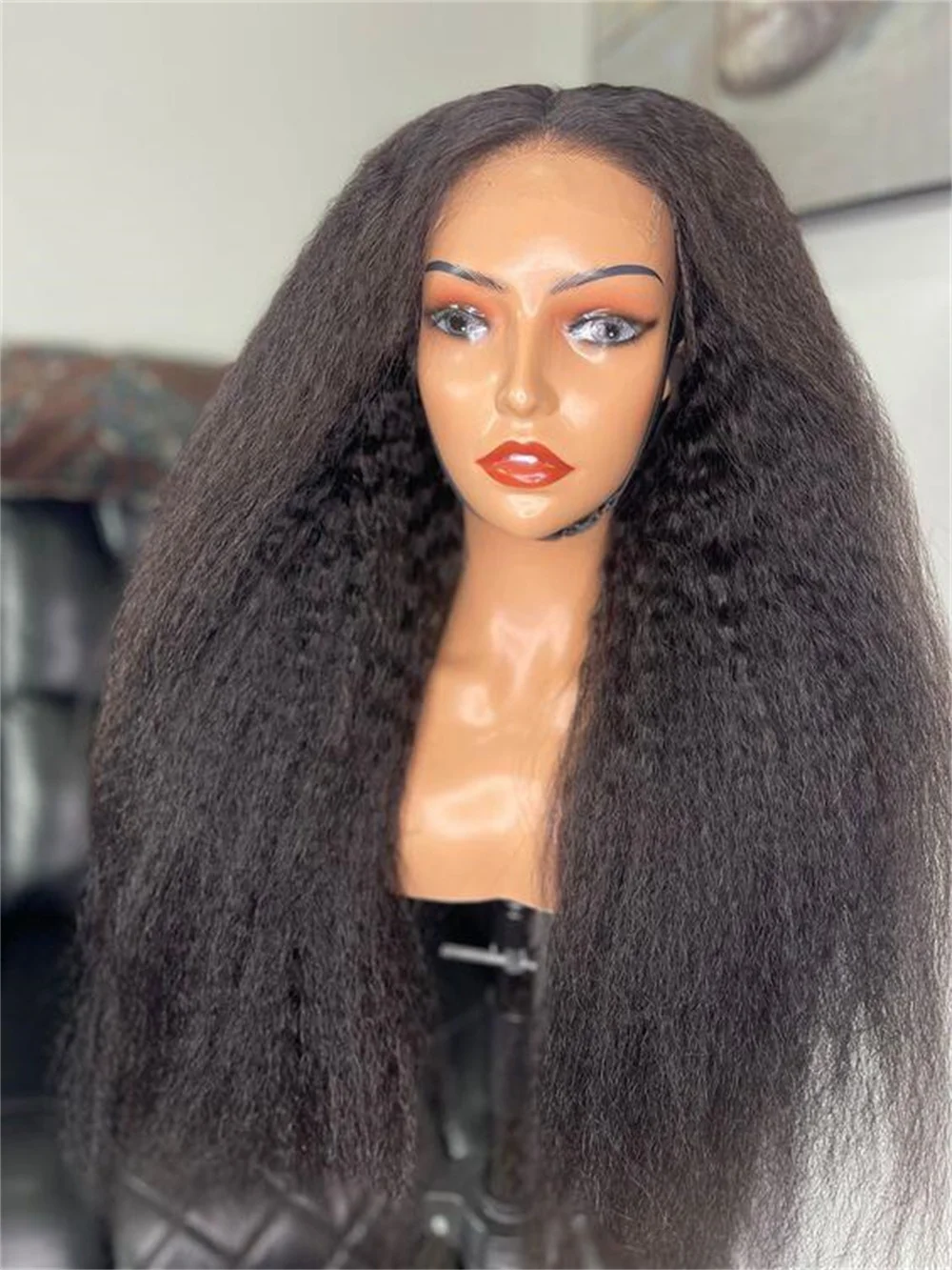 Yaki hitam Kinky lurus lembut alami ketebalan 180 Wig depan renda panjang 26 inci untuk wanita dengan rambut bayi prepked harian tanpa lem