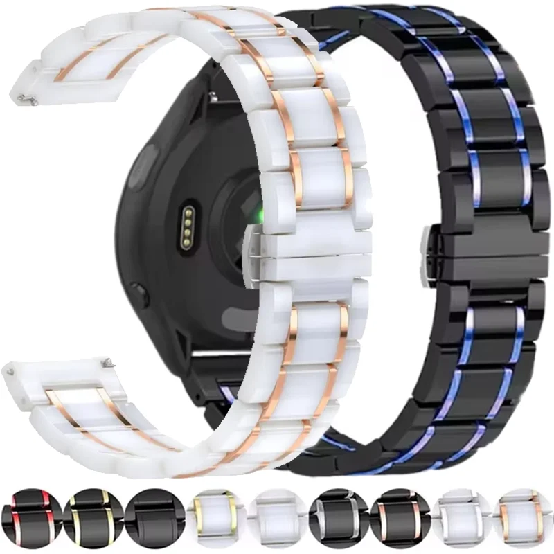 20mm 22mm Ceramic+Metal Strap For Garmin Approach S50/Forerunner 965 970 570 55 Durable Wristband Garmin Venu 4 3/Vivoactive 5 4