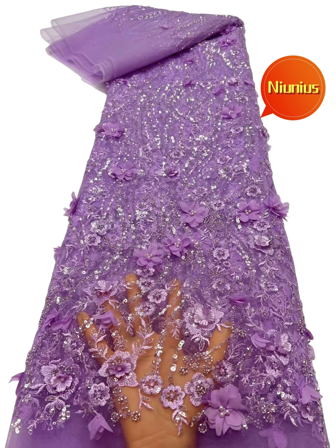 3D Applique Tule Renda com Miçangas Tecido para Vestido de Noiva, Vestido de noite, Muito Macio, Elegante, Luxo, Melhor Qualidade, Mais Recente, NN1768 _ Z, 2024