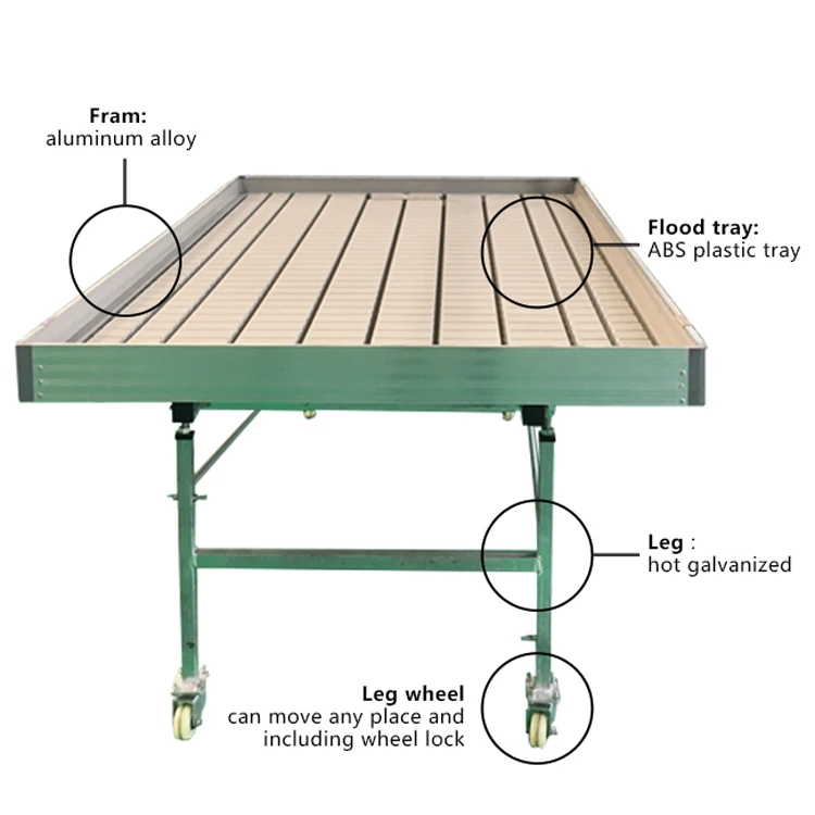 Hydroponics Greenhouse Rolling Grow Bench, Ebb and Flow Plant Grow