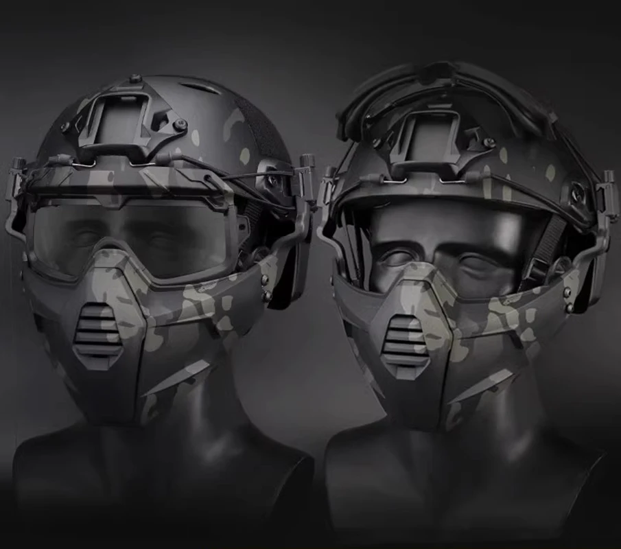 Tactical Full Face Protection Militar Fan Mask, CS Eyewear, destacável, Split, tático, pára-brisa, capacete rápido, ao ar livre