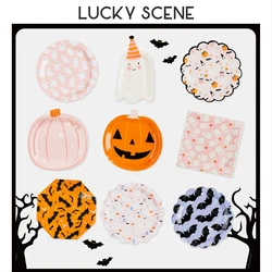 8Pcs Halloween Paper Plate Ghost White Pumpkin Pink Bat Hat Orange Black S01759