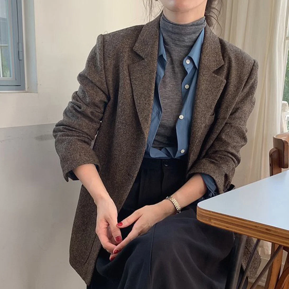 Классический женский шерстяной топ Jaet, шикарный осенне-зимний повседневный костюм с воротником на одной пуговице, модный универсальный топ в стиле ретро