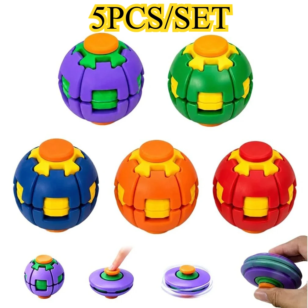 5PCS 3D Pinching Relaxation Stress Relief Ball Hypnotic Gear Spinner Stress Relief Toy Focus Relaxation Christmas Birthday Gift