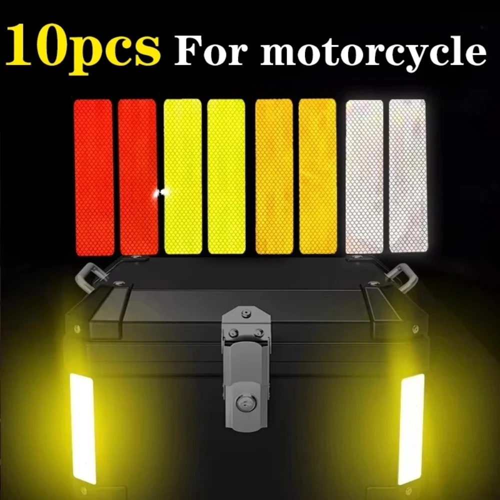10PCS Side Top Luggage Box Case Trunk Anti-collision Decorative Night Safety Warning Strip Motorcycle Reflective Sticker Strips