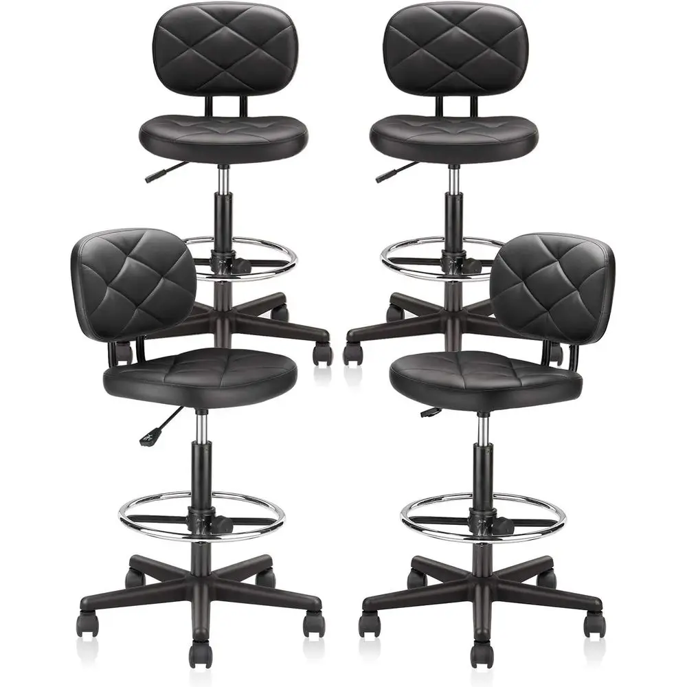 Adjustable Swivel Rolling Stool with PU Leather Seat, Low Back Support, and 4-Piece Foot Rest Set for Standing Desks at Home or