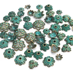 Bouchon de perles d'espacement en métal, 10 Styles mixtes, couleur verte Antique, pour bricolage, fabrication de bijoux, accessoires, vente en gros, 50 pièces