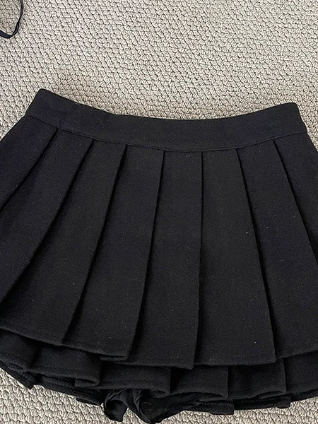 High Waist A-Line  Skirt Women's Woolen Plaid Double Layered Pleated Anti-static Inner Lined Short Skirts for Autumn Winter