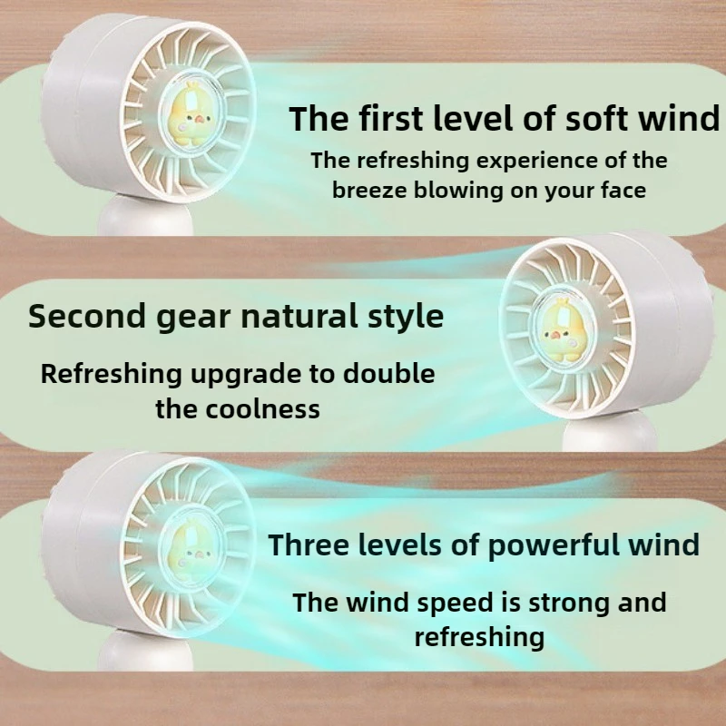 Новый ручной вентилятор с 3-ступенчатым ветром и длительным сроком службы, USB-вентилятор с беспроводной зарядкой, портативный студенческий домашний мини-вентилятор, свет, звук, настольный компьютер
