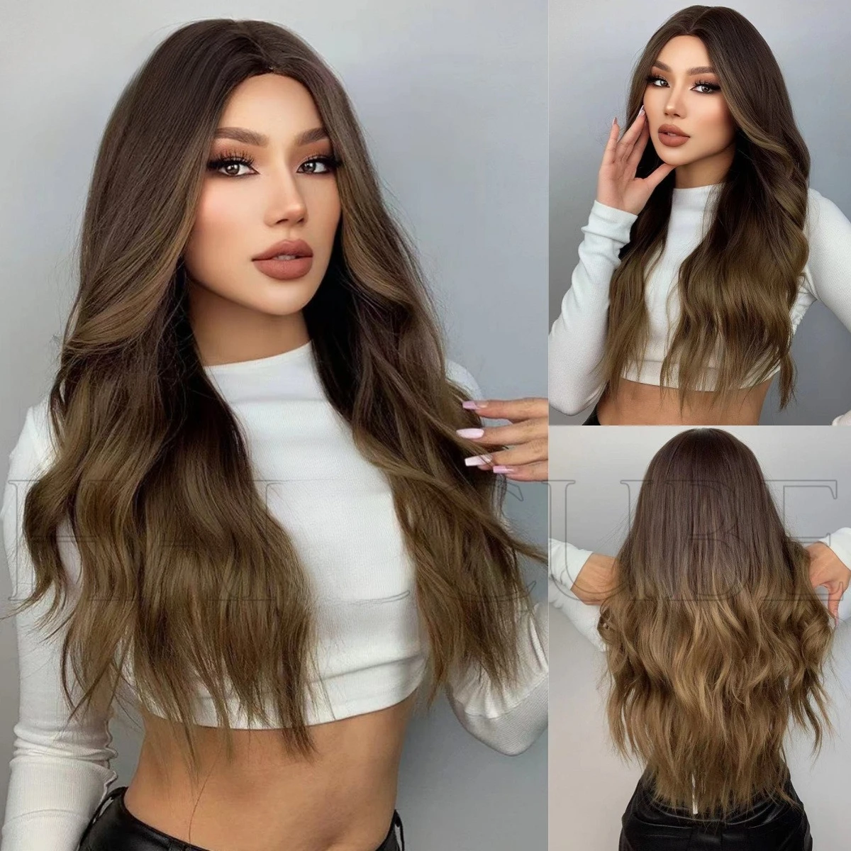

Big Wave Long Curly Hair Headgear Asian Spice Girl Wig Highlights European and American Medium Full Head Wig