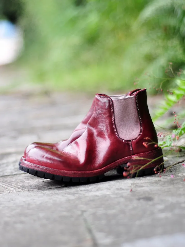 Women Vintage Handmade High Quality Footwear Horsehide Genuine Leather Boots Casual British Style Designer Chelsea Boots Female