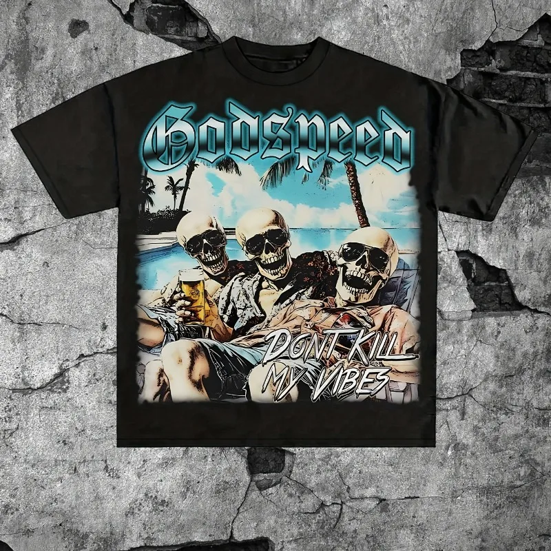 تي شيرت Bon Voyage Atmosphere Text 180 جرام نمط الطباعة موضة الاتجاه مريح للتنفس للرجال والنساء #1