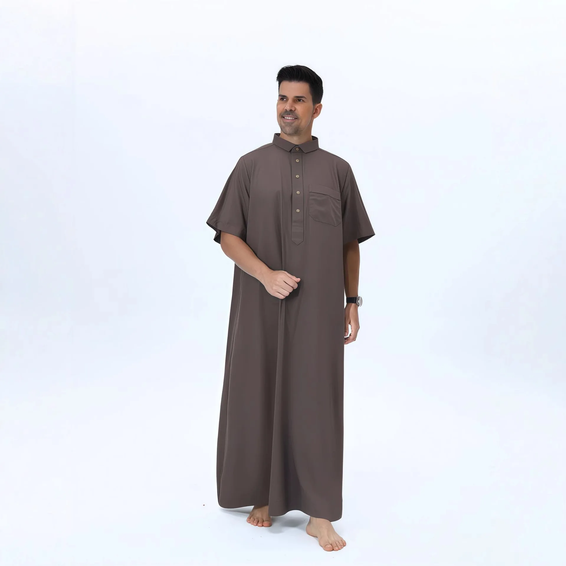 

Мусульманская мода 2025 года, абайи, мужская однотонная куртка Jubba Thobe, кафтан в Саудовской Аравии, Ближний Восток, мужская одежда, кафтан