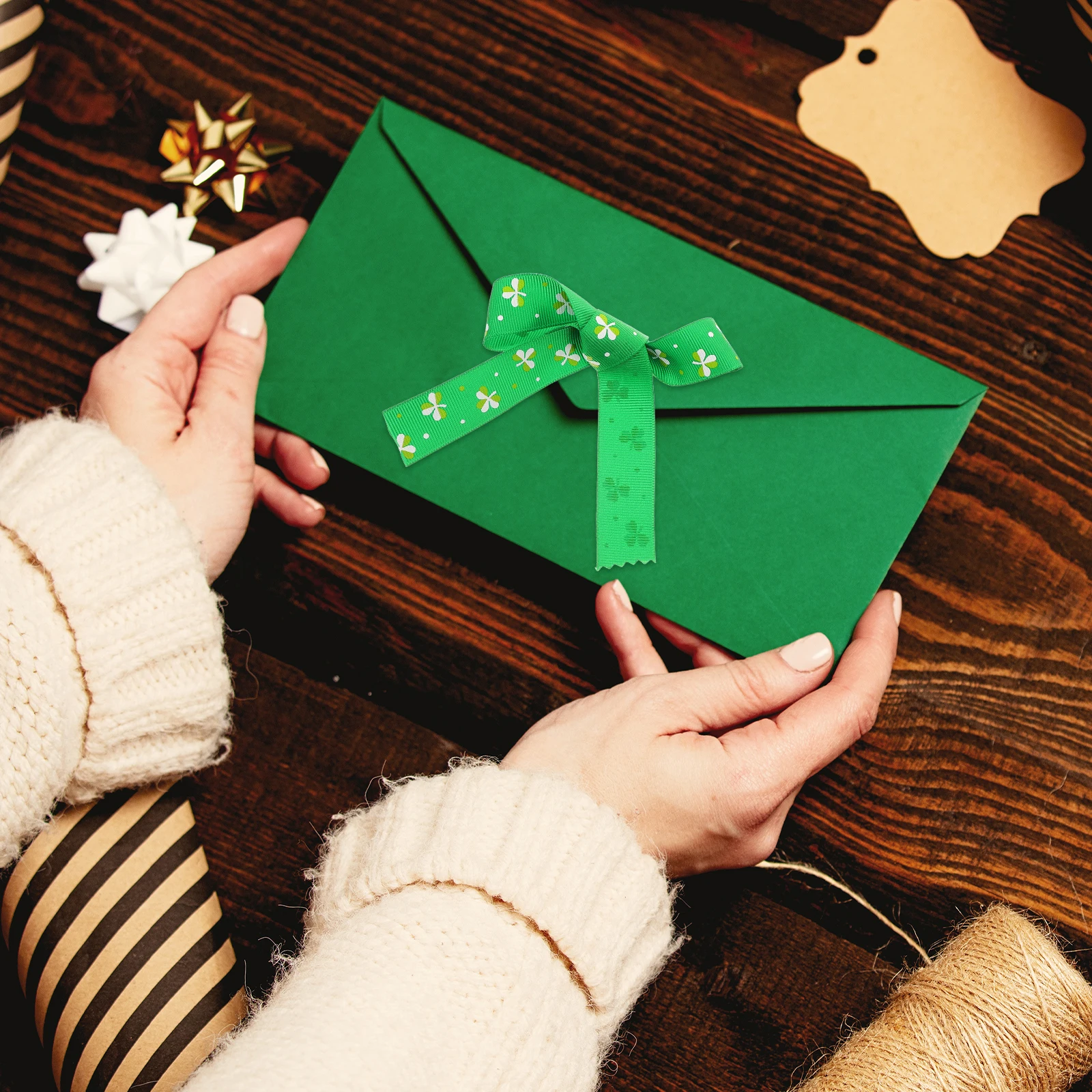 

3 Rolls 4 Leaf Ribbon St Patrick's Day Wrapping Craft DIY Party Decor Present Packaging Holiday Supplies