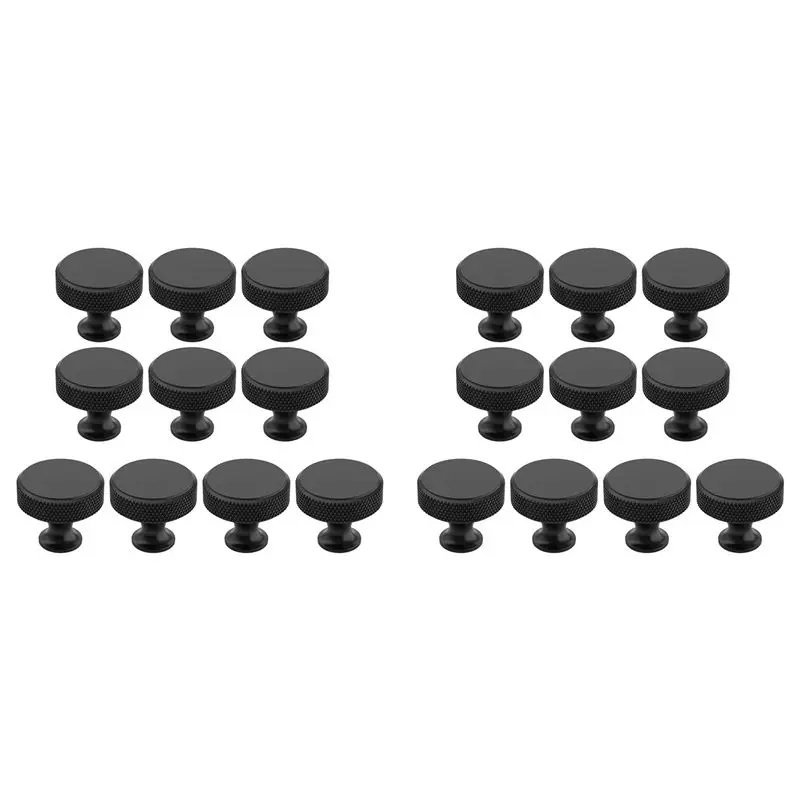 AS94-20 Pack Matte Black Knurled Cabinet Knobs Round Kitchen Cabinet Pulls For Drawer Dresser, Cupboard And Wardrobe