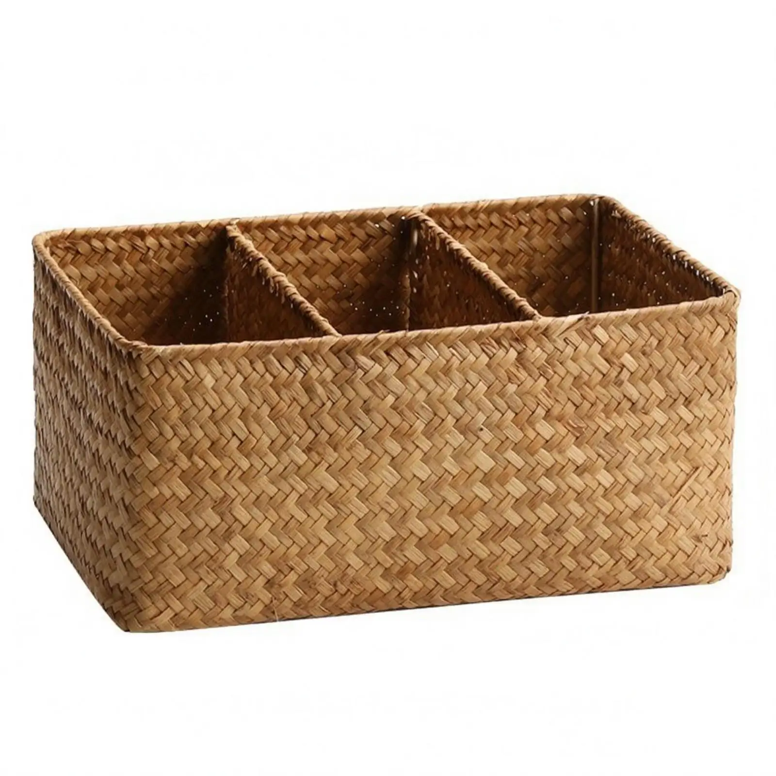 3 Section Wicker Basket Open Top Handwoven Rectangle Basket Tabletop