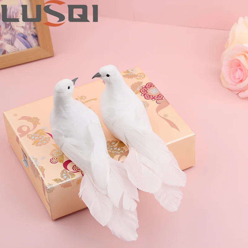 LUSQI 12PCS Artificial Straight Hair White Dove Crafts Wedding Party Garden Gardening Handmade Decorations Photography Props