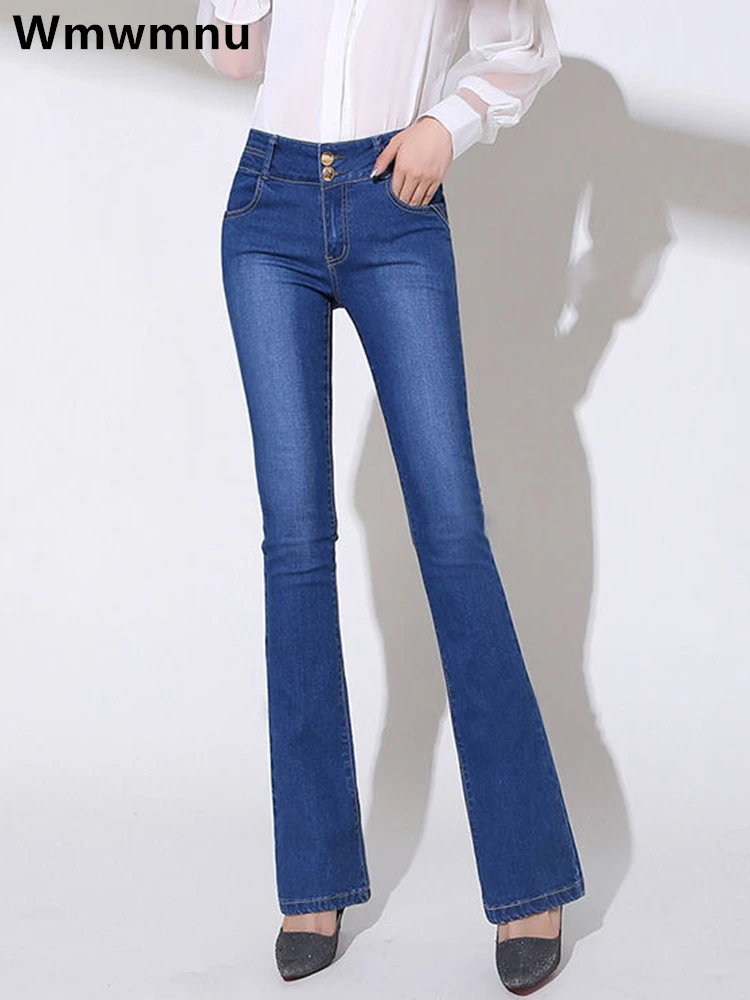 Ponadgabarytowych Slim Flare spodnie dżinsowe kobiety Streetwear wysokiej talii Pantalones obcisłe dżinsy rurki Casual Vaqueros Stretch spodnie kowbojskie
