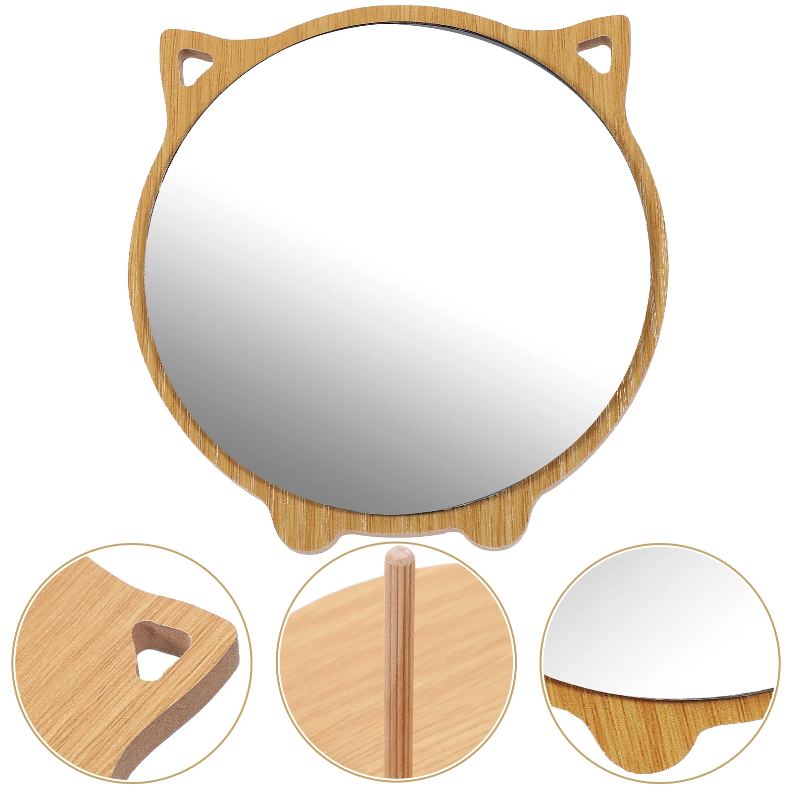 مرآة خشبية بتصميم قطة، زجاج عالي الجودة، دعم ثابت، ديكور أنيق لغرفة النوم والحمام للاستخدام اليومي #1