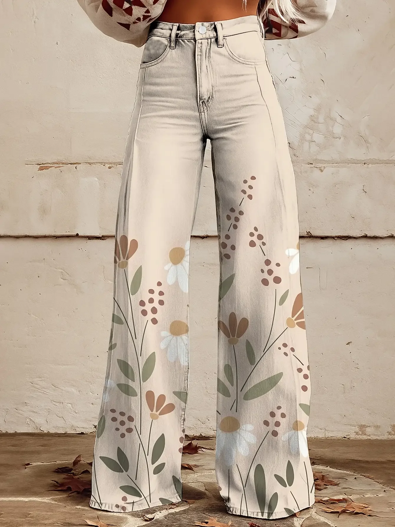 2026Women's slim fit wide leg flared pants, Waistband button fly wing wide leg pants,