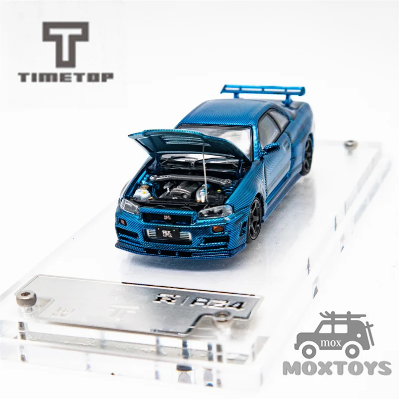 TimeTop 1:64 GTR34 Chrome Blue Carbon limited999 Diecast Model Car