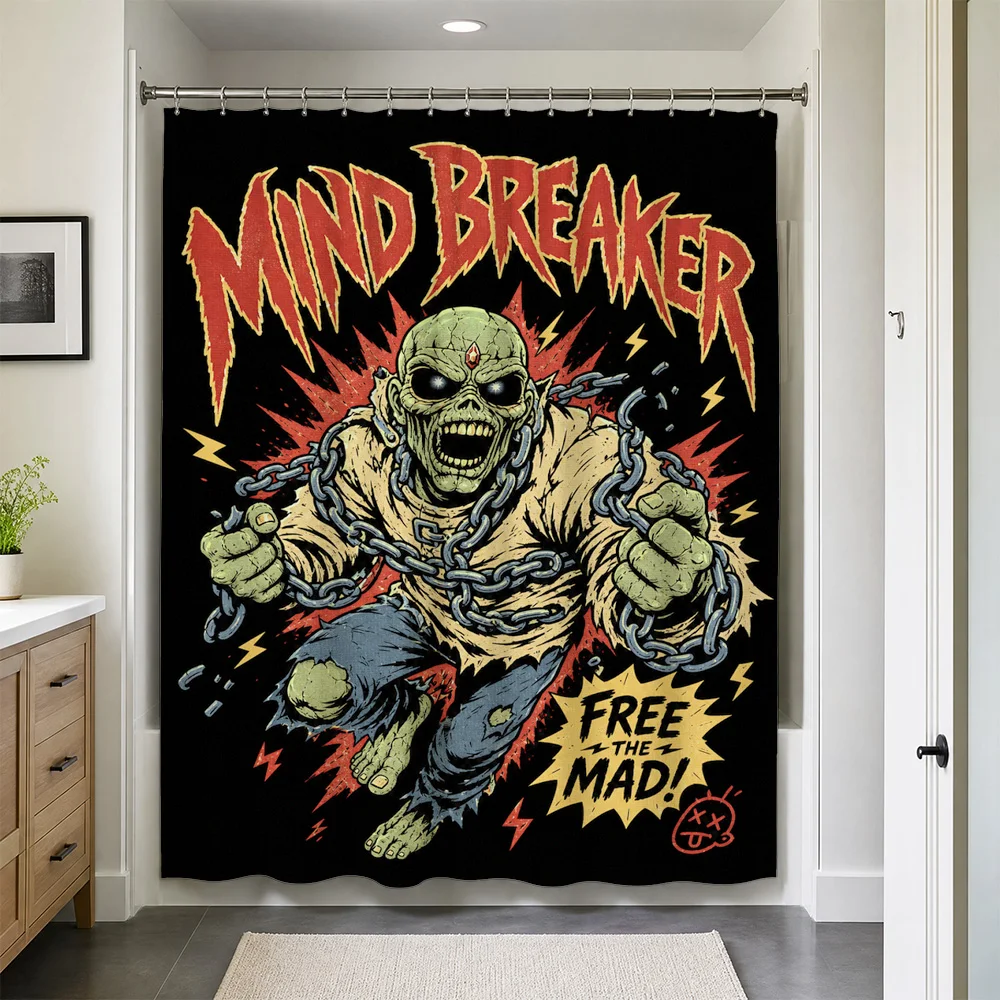 Unique waterproof shower curtain Mind Breaker graphic comic horror style bathroom wall decor novelty home accessory