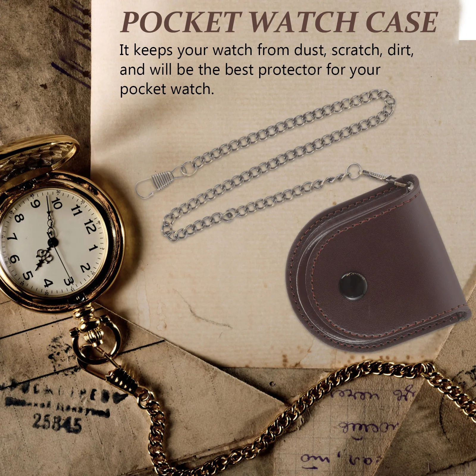 

Pocket Watch Case Retro Watch Pouch Black Color Copper Chain Protective Cover Holder Bag Travel Storage Solution