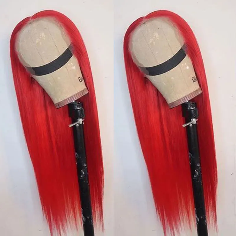 Red Yellow Black Silky Straight Wigs for Women Long Synthetic Lace Wig Free Part Natural Hairline Cosplay Wig Baby Hair