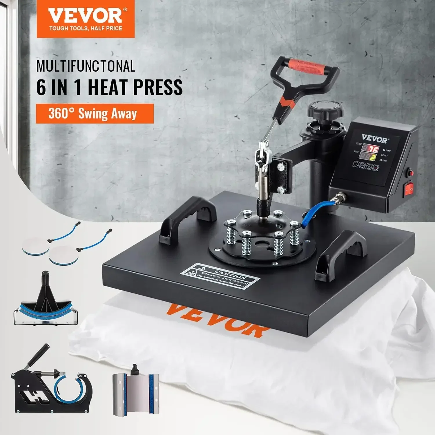 VEVOR Heat Press Machine - 6 in 1 Combo Heat Press Sublimation Machine for DIY T-Shirts/Hats/Mugs/Heat Transfer Projects, 15x15