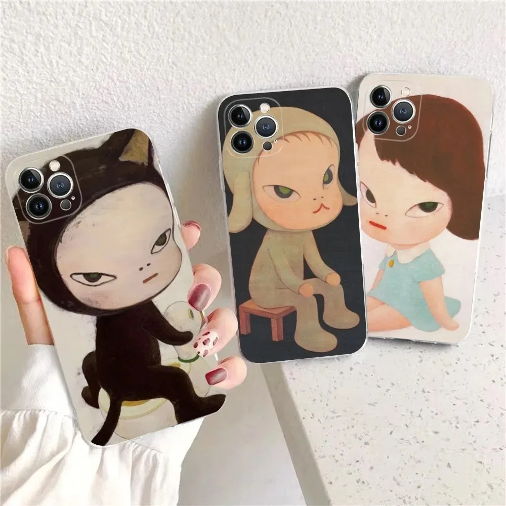 Yoshitomo Nara Phone Case for iphone 15 14 13 12 11 Pro Mini XS MAX 8 7 6 Plus X XS XR Silicone Black Soft Cover