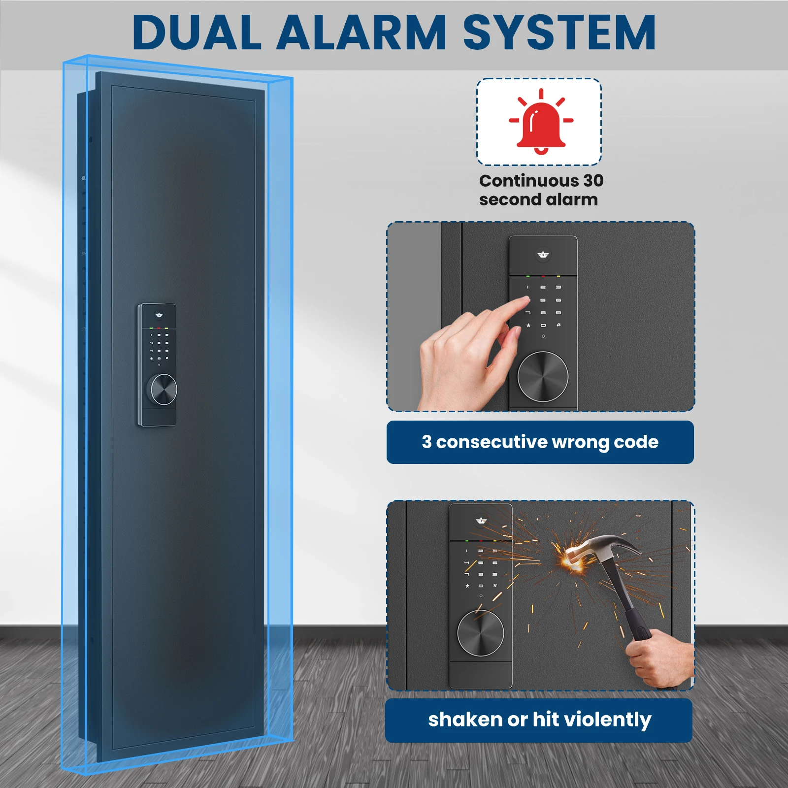 Kavey Wall Safe Between the Studs, Hidden Safe with Dual Alarm System,Silent Mode,3 Adjustable Shelves and Magnetic Slot