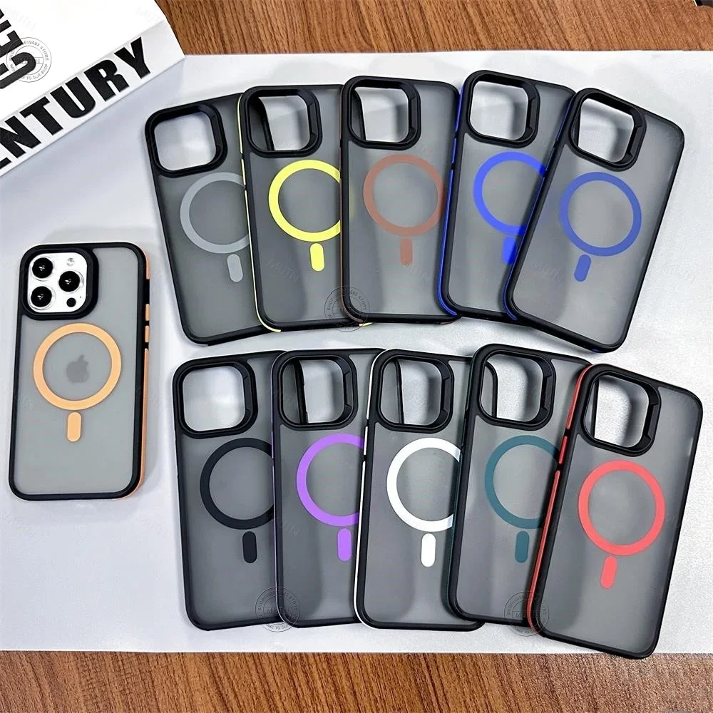 เคสกันกระแทกแบบด้านหรูหราสำหรับ iPhone 11 12 13 14 15 16 17 Air Pro Max Plus รองรับ MagSafe ชาร์จไร้สายแบบแม่เหล็ก