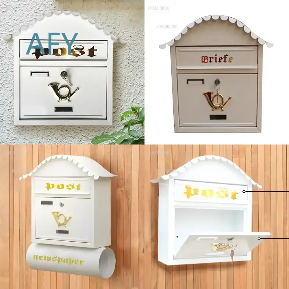 Modern Garden Mailbox for European Wrought Iron Postbox Wall Hanging Outdoor Villa Newspaper Mailbox Waterproof Decorative