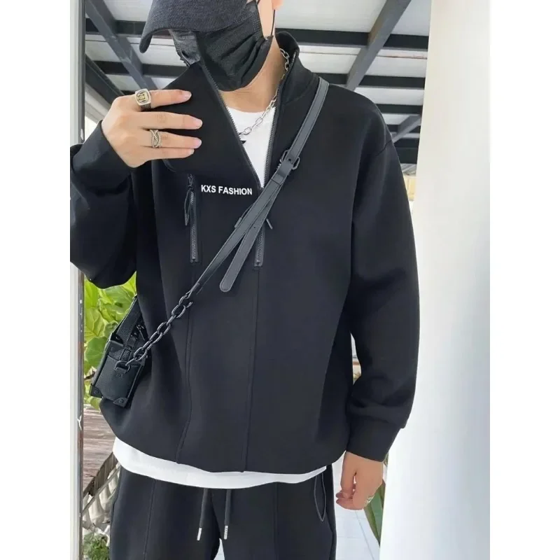 Chándal de dos piezas para hombre, conjunto de pantalones de Hip Hop, ropa deportiva, chándal de Color sólido, traje de Jogging, Otoño e Invierno