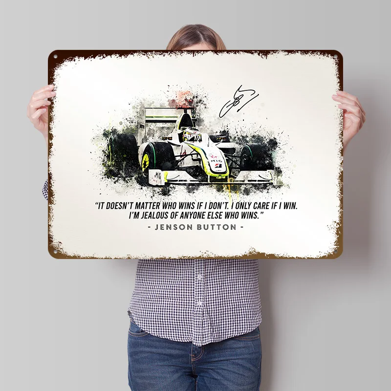 Jenson Button 2009 Car Tin Poster Customized Wall Art Retro Vintage Metal Signs for Fans Room Home Decorations Office Decor Desk