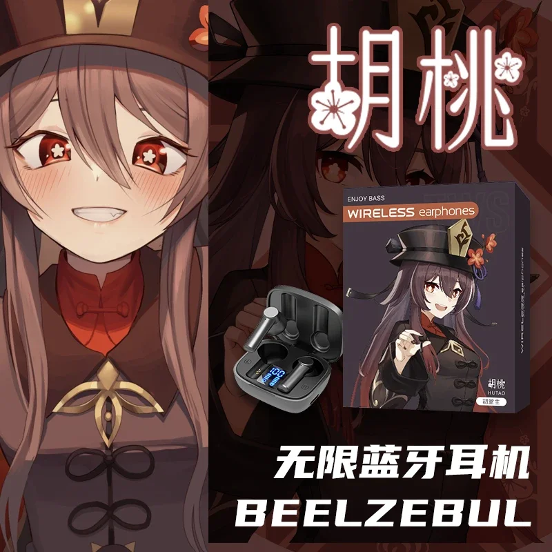 Jogo Genshin Impacto Hu Tao Fones de Ouvido Bluetooth, Cosplay para Android, HuaWei, Caixa Sem Fio, Projeto 5.0 HD, Adereços, Presentes