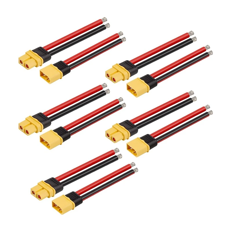 5 Pairs XT60 Plug Female And Male Connector With 100Mm 10AWG Silicon Wire For RC Lipo Battery FPV Racing Drone